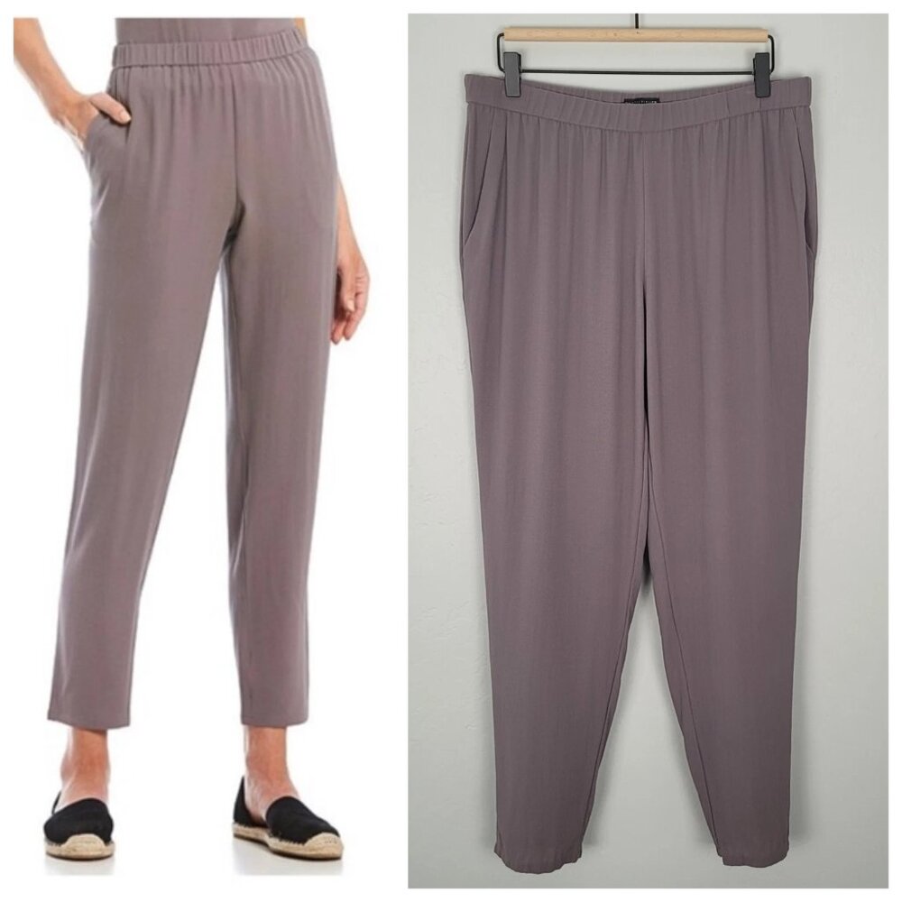 Eileen Fisher Dusty Mauve Elastic-Waist Cropped Pants